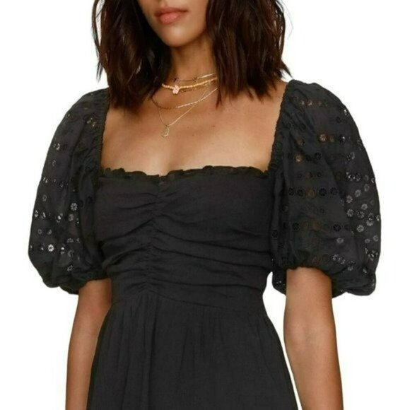 NWT HEARTLOOM Cella Embroidered Eyelet Puff Sleeves Smocked Tiered Mini Dress - Picture 2 of 9